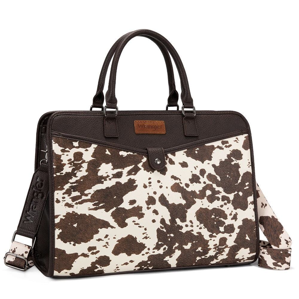 Wrangler Coffee Brown Cow Print Laptop/Multi-Use Briefcase Bag